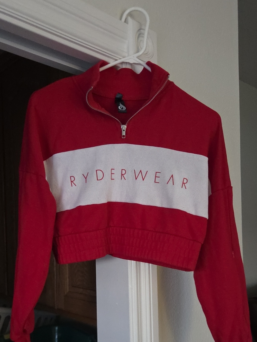 Ryderwear Red & White Cropped Quarter-Zip Sweatshirt